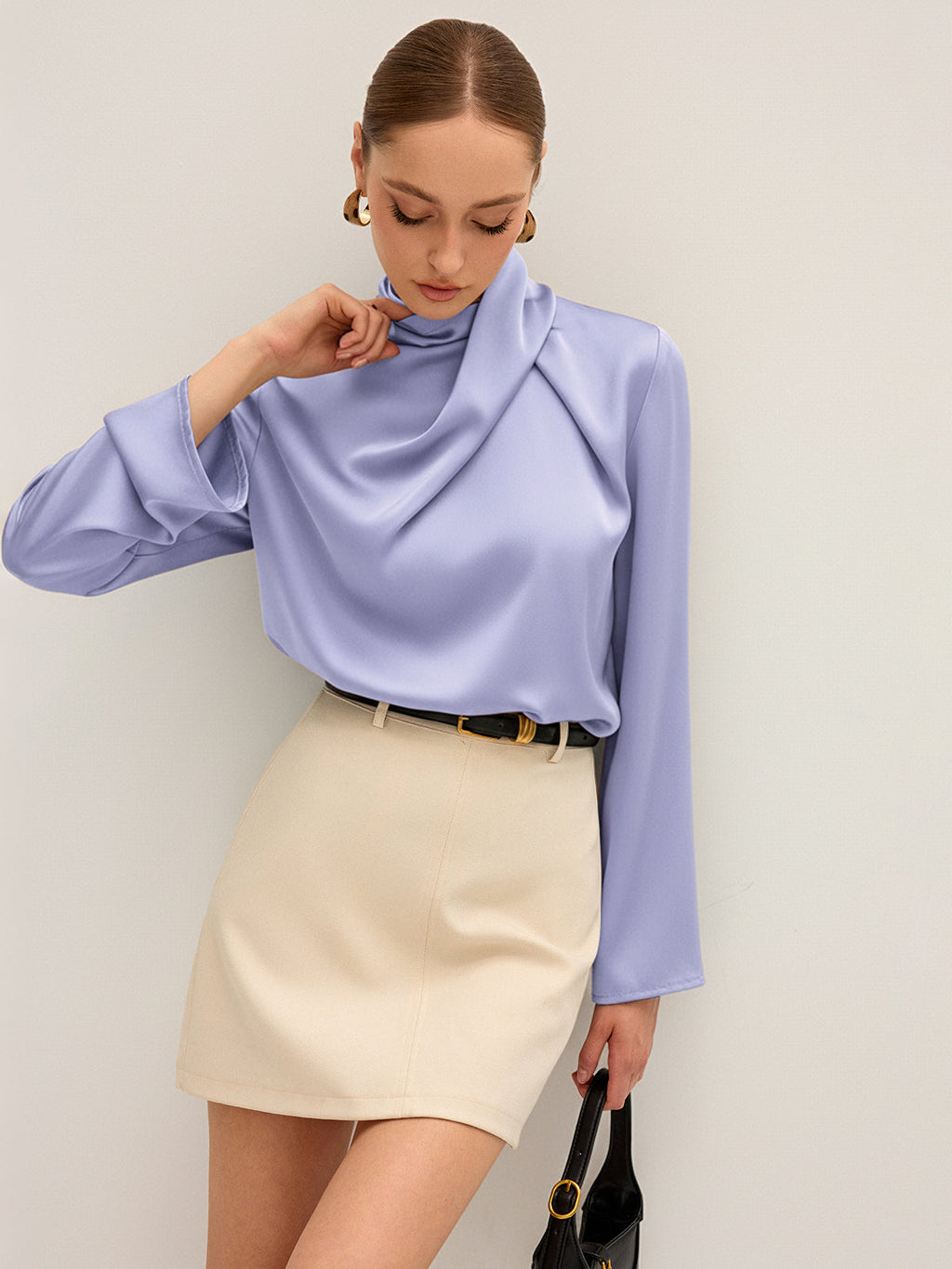 Satin Draped High Neck Blouse