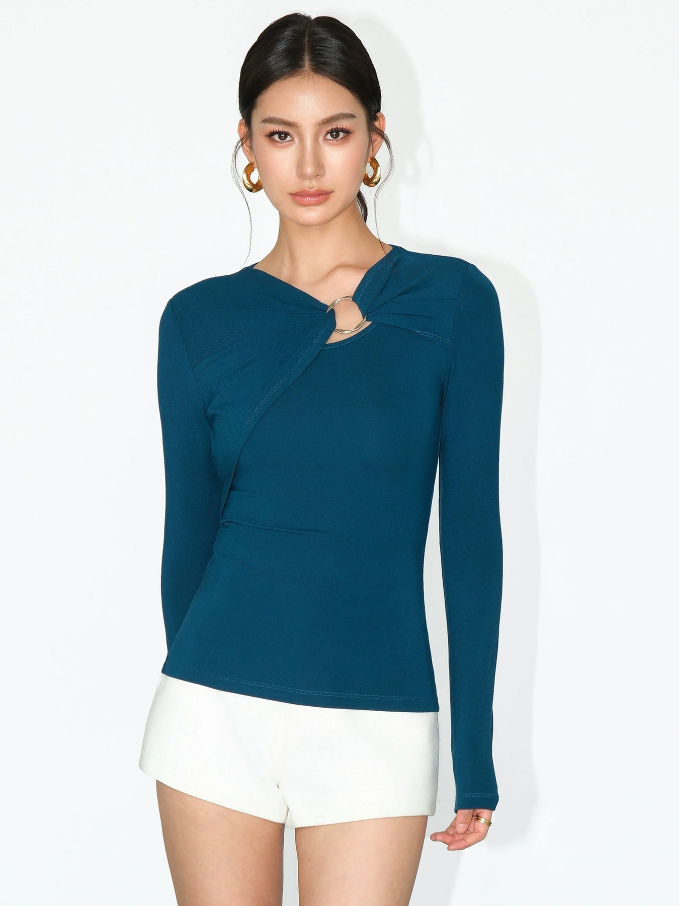 Twist Accent Ring Detail Long-Sleeve Top 179