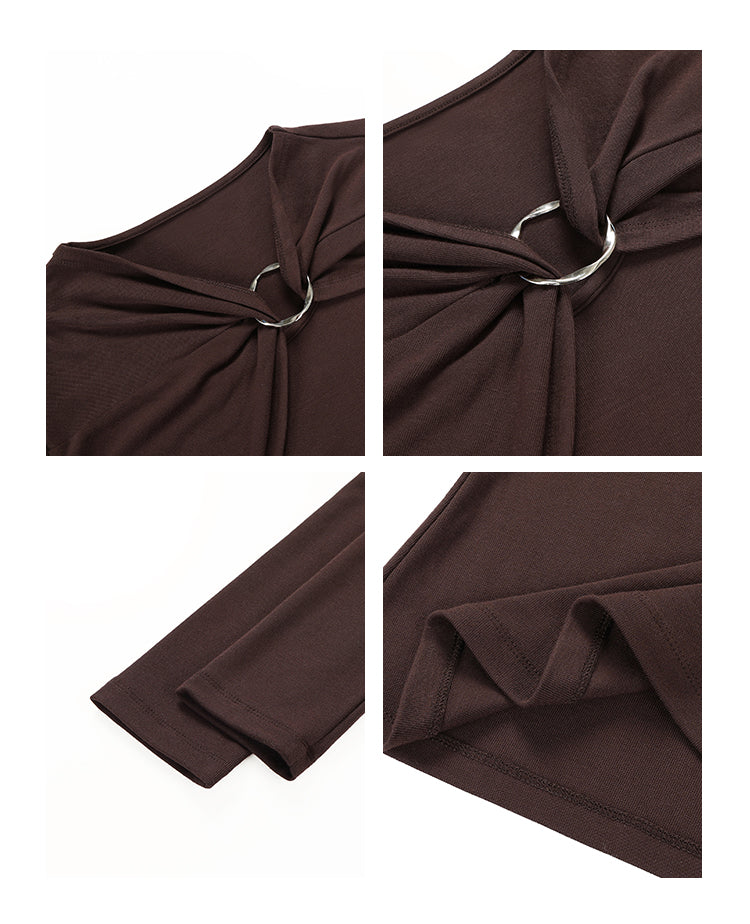 Twist Accent Ring Detail Long-Sleeve Top